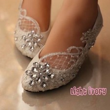 Wedding White Ivory Lace Bridesmaid Bridal shoes Flat 3  4  Low High Heels 5-12