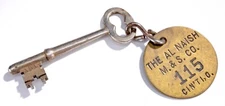Vintage Al Naish M&S Co. Skeleton Key with Brass Advertising Fob Cincinnati, OH