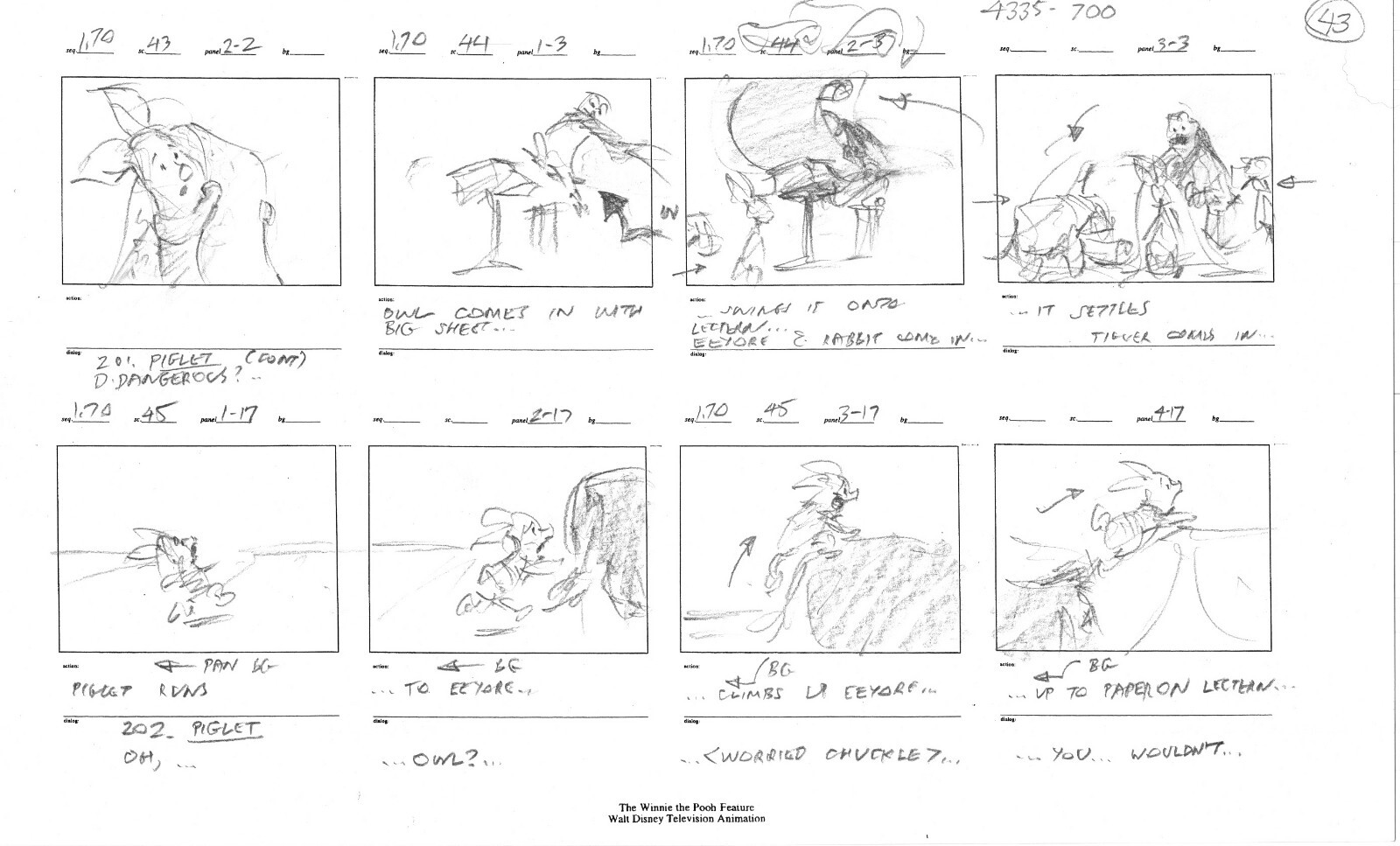 Winnie the Pooh Grand Adventure Disney Production Original SB Drawings 1997 4719