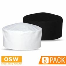 5 X BLACK/WHITE FOOD PREP RESTAURANT KITCHEN VENTED MESH FLAT TOP CHEF HAT CAP