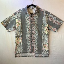 Vintage Ocean Pacific OP Hawaiian Shirt Tropical gray neon flower leaf Medium