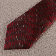 David Taylor Tie Red Gray Geometric 100% Polyester Hand Made in USA 3.75"