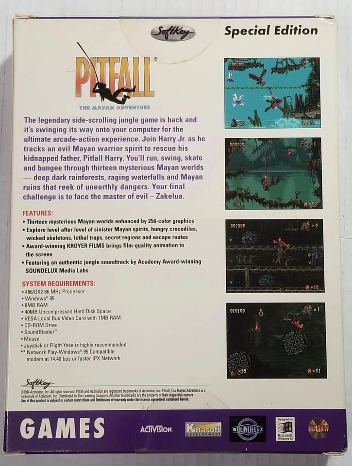 1994 Pitfall: Mayan Adventure SEALED Big Box Windows 95 PC Game Special Edition - Image 2 of 4