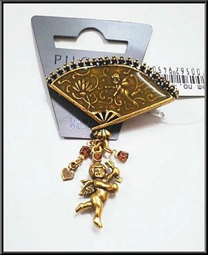 НОВЫЙ PILGRIM DENMARK 16K ЗОЛОТО КУПИДОН КОРИЧНЕВЫЙ КРИСТАЛЛ БРОШЬ / БУЛАВКА РУЧНОЙ РАБОТЫ ВИНТАЖНЫЙ - Изображение 2 из 2