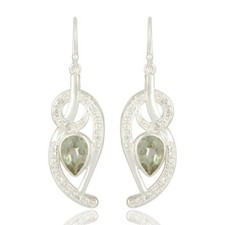 Green Amethyst White Topaz Dangle Earring 925 Silver Awesome Jewelry