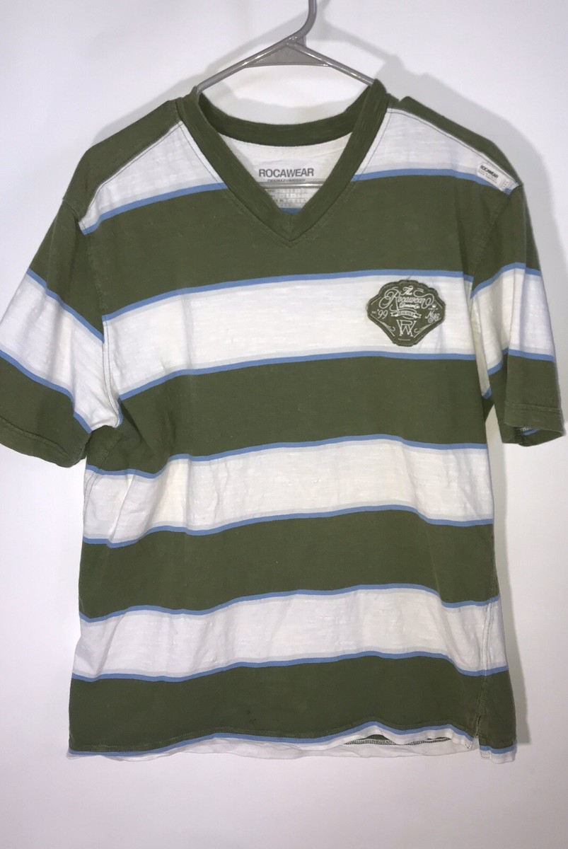 RocaWear Denim Company Mens Shirt Size Large Green White Stripes