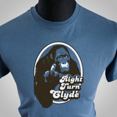 Right Turn Clyde T Shirt Retro Movie Comedy Ape Orangutang Clint Eastwood Blue