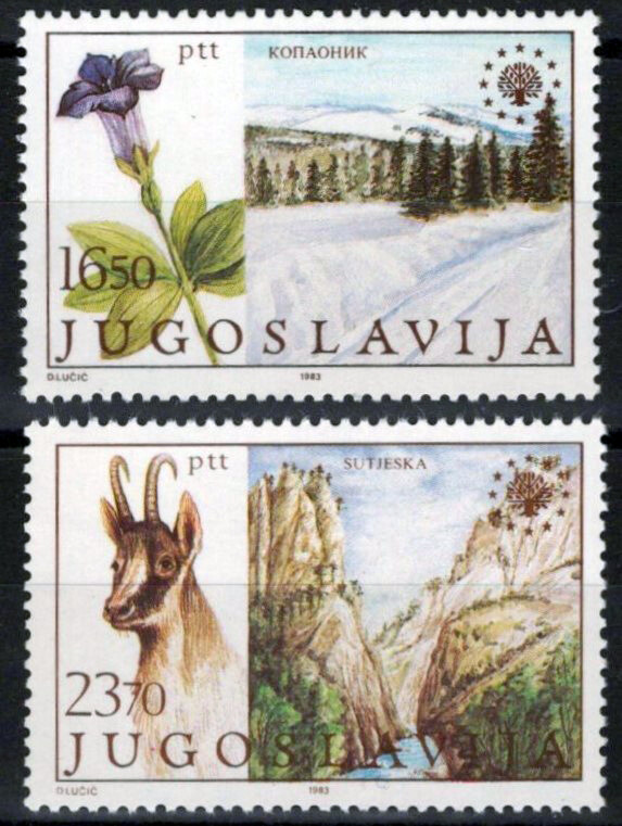 ZAYIX Yugoslavia 1639-1640 MNH Nature Trees Flowers Mountains