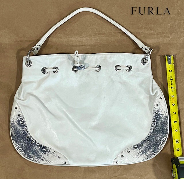 FURLA White Python Snake Leather Medium Drawstrin… - image 1