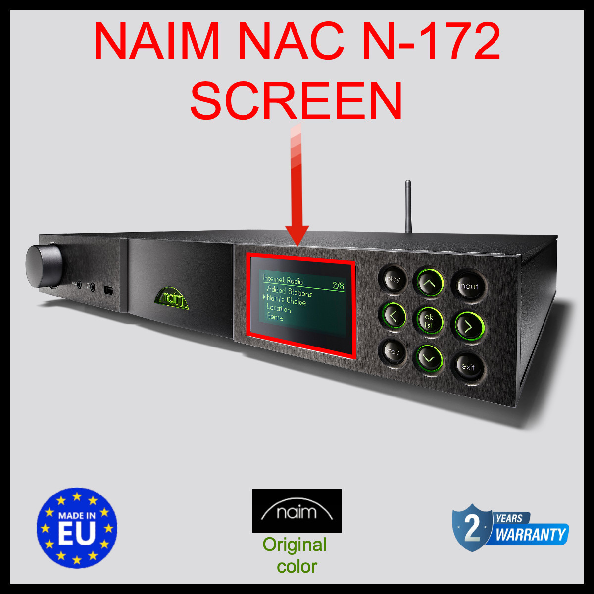 Réparer écran éteint NAIM NAC N-172 pièce écran OLED vert neuf