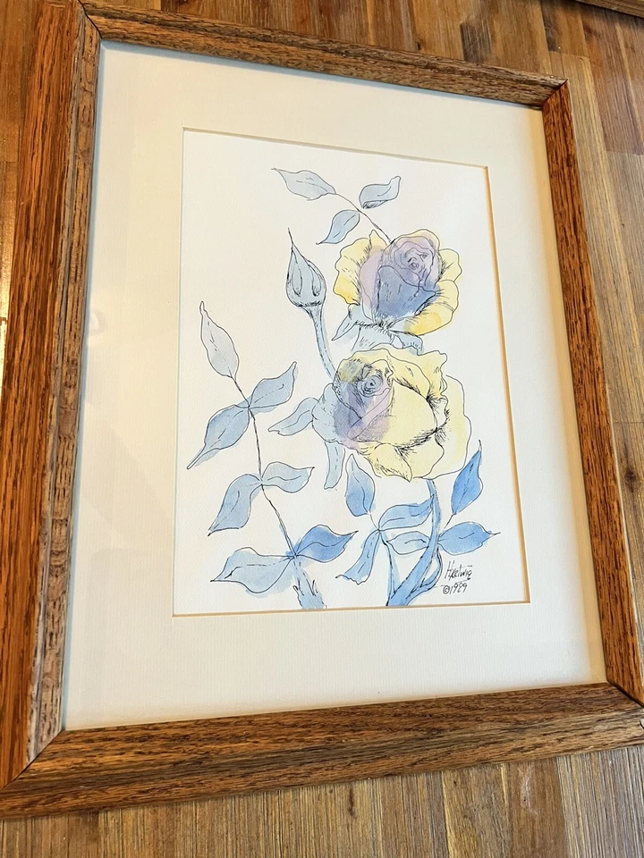 Pintura Acuarela Hartwig Flores Floral Vintage 1989 Firma Foto 2 de 4