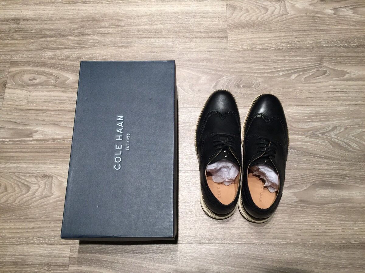 Cole Haan LunarGrand Wing Tip Leather Black Ivory Men's 7 Cole Haan LunarGrand Wing Tip Leather Black Ivory Men's 7
