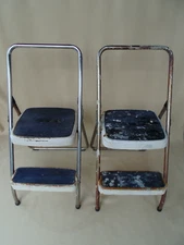 LOT  (2) Vintage Retro COSCO Folding 2-Step Stool Ladder Chair Viny Metal White