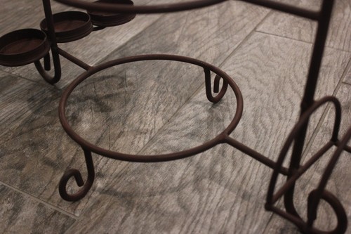 Vintage Brown Wrought Iron 2-Tier Plate Stand Rack w Napkin & Silverware Holders - Picture 6 of 11