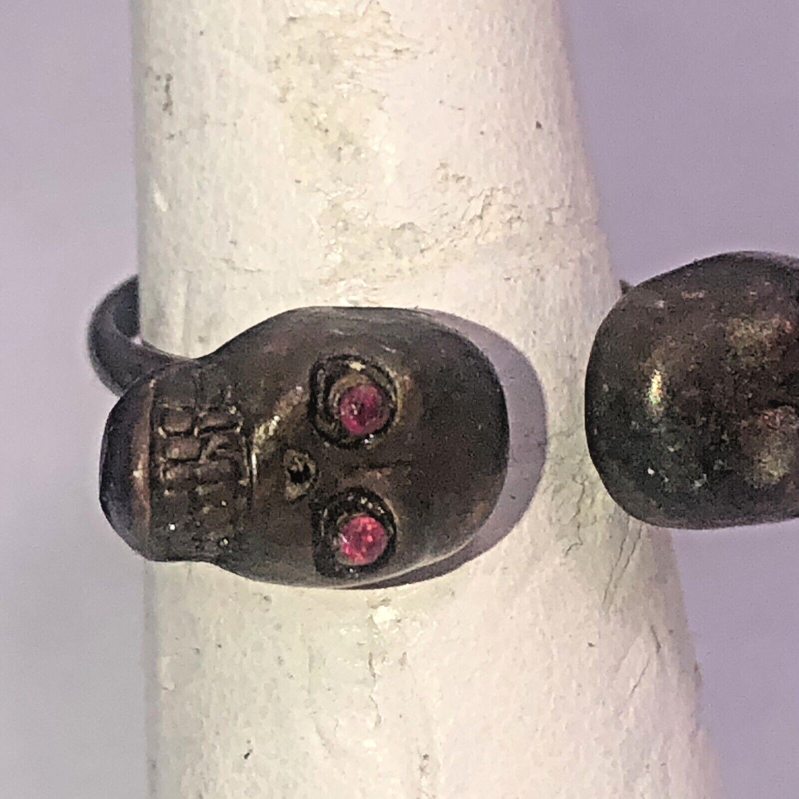 Antique 800 Solid Silver Open Ring Double Skull H… - image 13