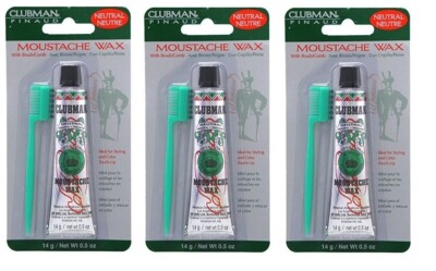 Clubman Pinaud Moustache Wax With Free Brush/Comb Neutral, 0.5 Oz - PACK OF 3
