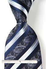 New Classic Striped Paisley Silver Black JACQUARD WOVEN Silk Men's Necktie Tie