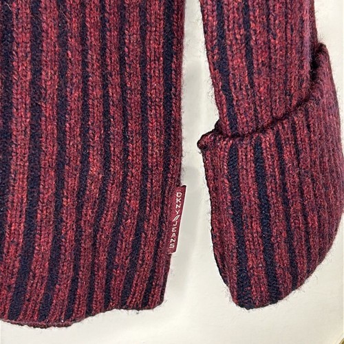 DKNY Jeans 100% Lambs Wool Red Black Cable Ribbed Chunky Turtleneck Sweater Sz M - Picture 4 of 8