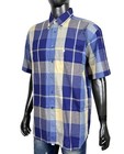 Chemise homme Pierre Cardin 2XL à carreaux bleu coton lin manches courtes...