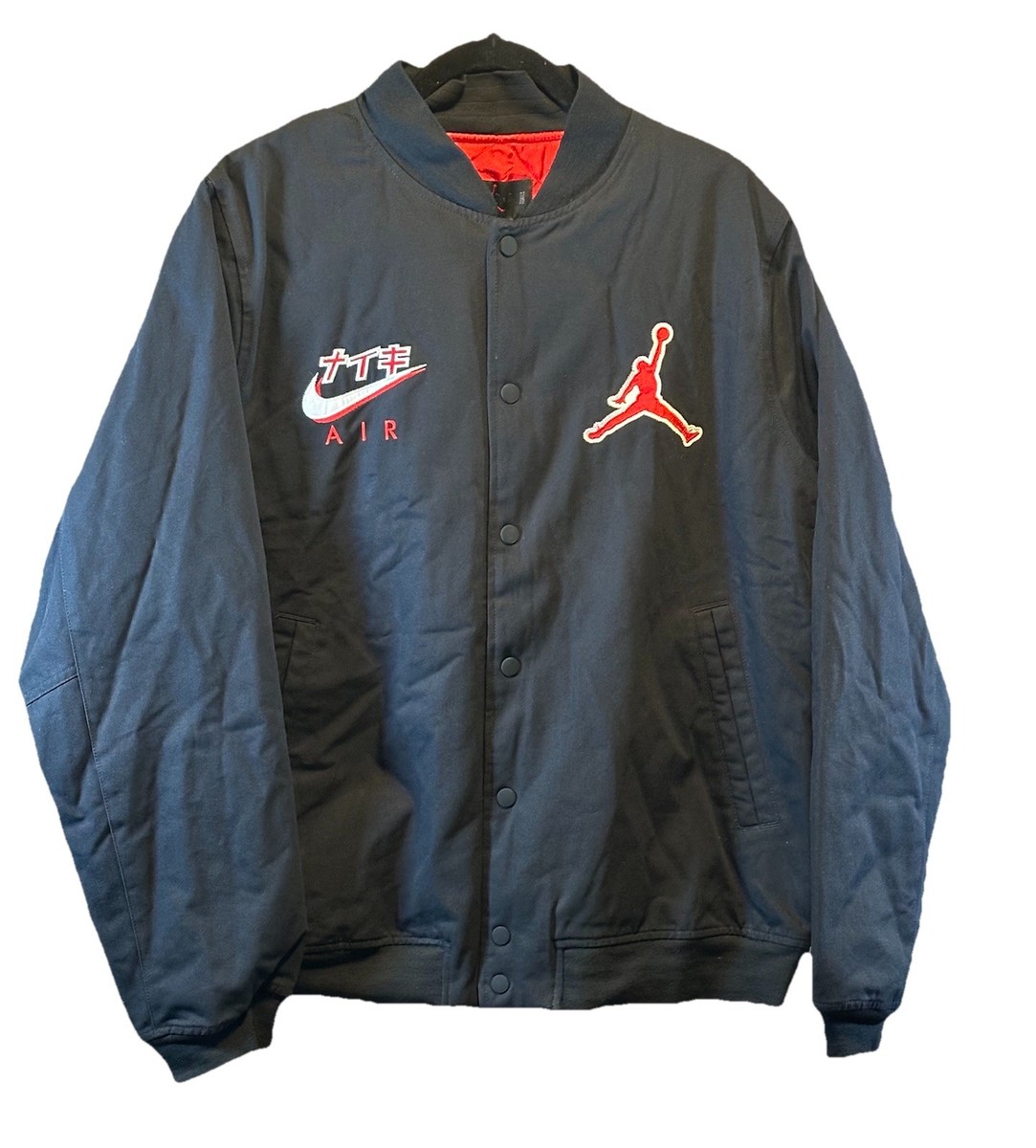 NIKE Air Jordan Legacy Bomber Jacket Large Mens Black Red Varsity NIKE Air Jordan Legacy Bomber Jacket Large Mens Black Red Varsity