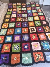 VTG Crochet Granny Square Afghan Blanket Multicolor Boho Roseanne Throw 44x77