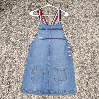 Tommy Hilfiger Denim Jean Overalls Dress Girls Sz L 12/14 Blue Button Front