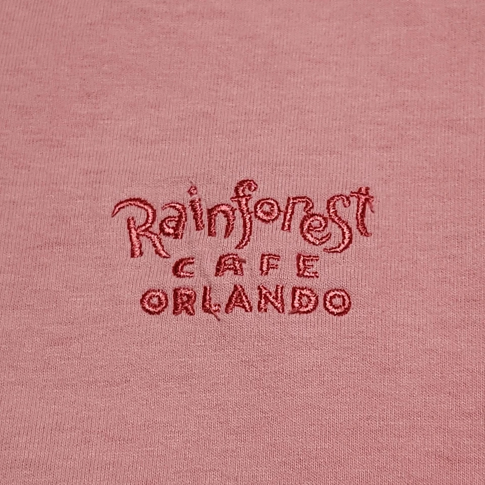 Camisa de café Rainforest vintage para hombre XL rosa Orlando bordada hecha en EE. UU. Camiseta años 90 Foto 4 de 4