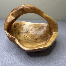 Hand Carved Wood Burl Root Decorative Wooden Bowl Basket With Handle