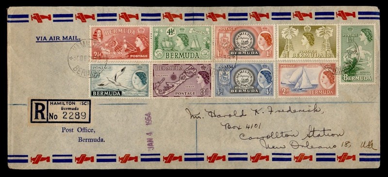 DR WHO 1953 BERMUDA REGISTERED AIRMAIL HAMILTON TO USA R83486