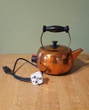 Copper Plated Electric Kettle, Vintage, Working, Wooden Handle with Brass