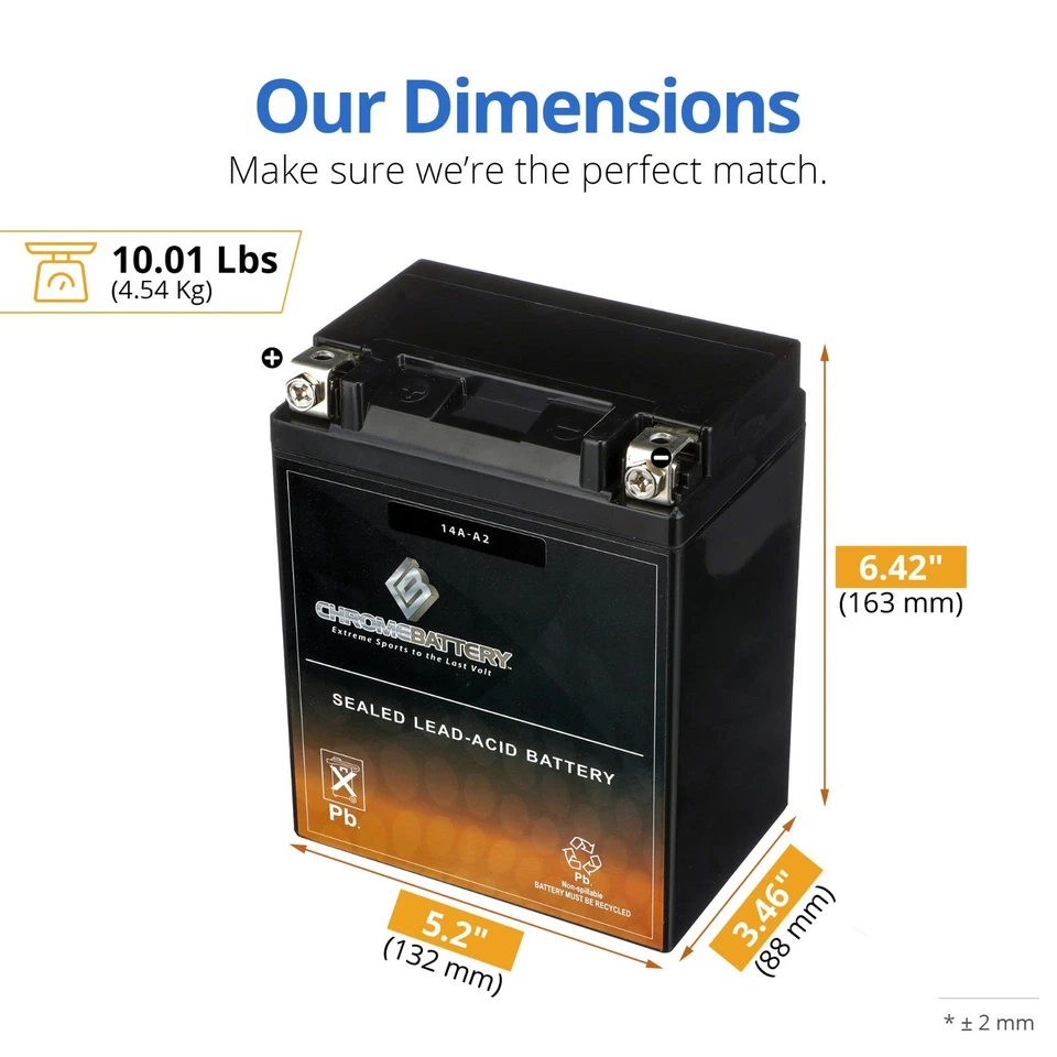 Batería ATV YB14A-A2 para POLARIS todos los modelos 250CC, Trail Blazer 250, Xplorer 250 Foto 2 de 4