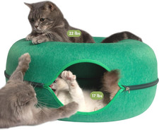 Cozy 3-in-1 Cat Cave Donut Bed  Tunnel - Forest Green for Cats up to 45 lbs