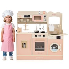 Play Kitchen for Kids w/ Stoves Light Sound Faucet Microwave Oven Coffee Machine
