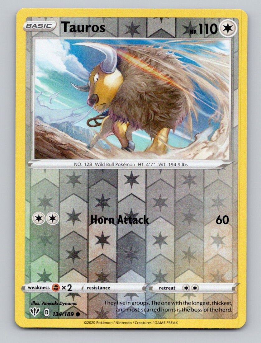 Reverse Holo Tauros 134/189 Common Darkness Ablaze Pokemon