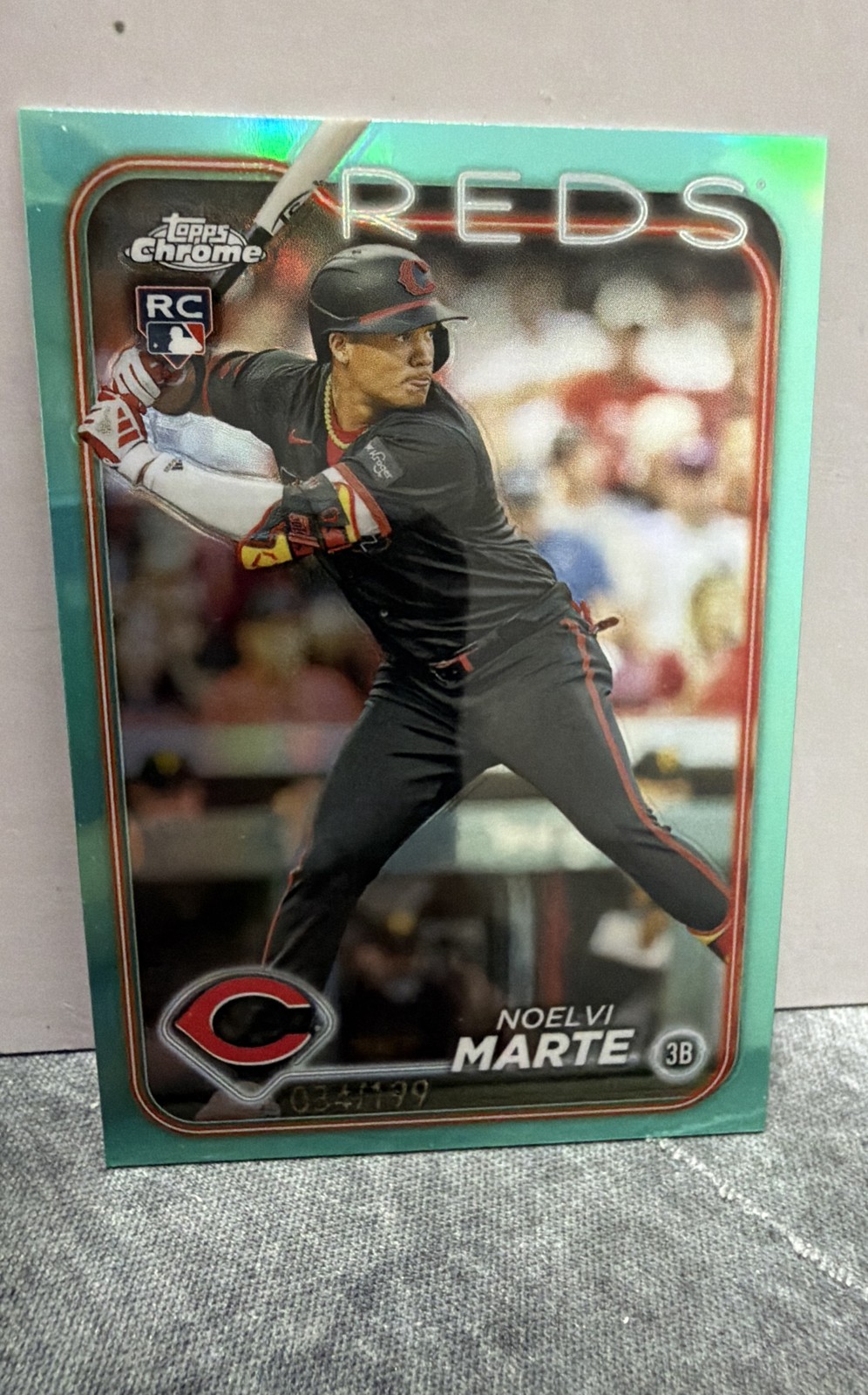 2024 Topps Chrome - Noelvi Marte #177 Aqua Refractor /199 (RC)