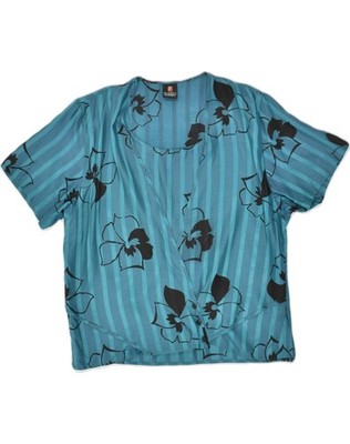 Fiorella Damen Bluse Top UK 14 Large blau gestreift Acetat Blume HW14