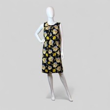 Nine West Womens Floral Citrus Print Sleeveless Shift Dress Black Yellow