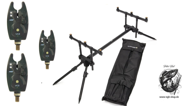 Ngt Rod Pod Quickfish Mk 2 -1 FüR 3 Ruten + Tasche +3 Bissanzeiger VC2-image