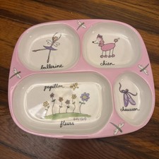Baby Cie Ballerina Pink Poodle Flowers Dragonflies Melamine Sectioned Plate