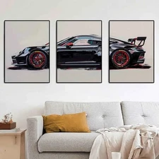 3PCS GT3 RS Sports Car Wall Art Poster Set Graffiti Print 50x70cm Unframed