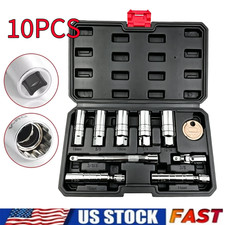 10pcs 38drive Magnetic Spark Plug Socket Set 6pt12pt Extension Bar Cr-v Steel