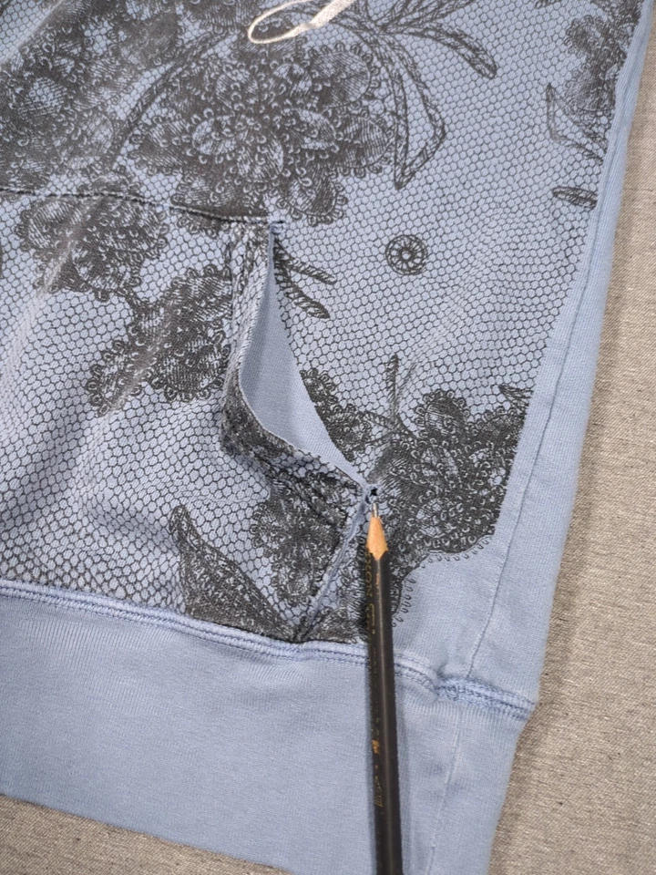 Sudadera con Capucha Vintage Juicy Couture Azul Pizarra Floral Manga 3/4 Para Mujer Talla S EE. UU. Y2K Foto 4 de 4