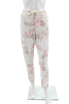 Z Supply Womens Floral Rayon Jogger Lounge Pants White Drawstring Size M