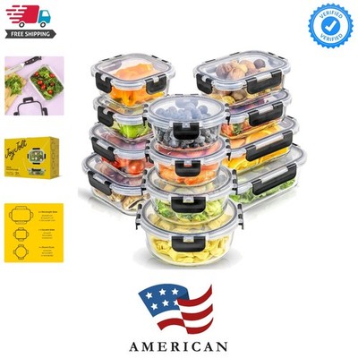 24pc Borosilicate Glass Storage Containers with Lids | 12 Airtight/Freezer Sa...