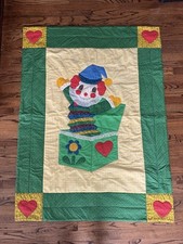 Vintage Baby Bedding Blanket Mat Clown Jack In the Box Hand Sewn Primary Colors