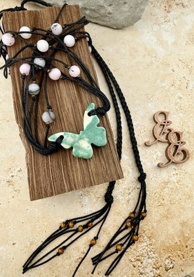 Green Jade Butterfly Choker Necklace Bubblegum Pink Jade Artisan Made in USA
