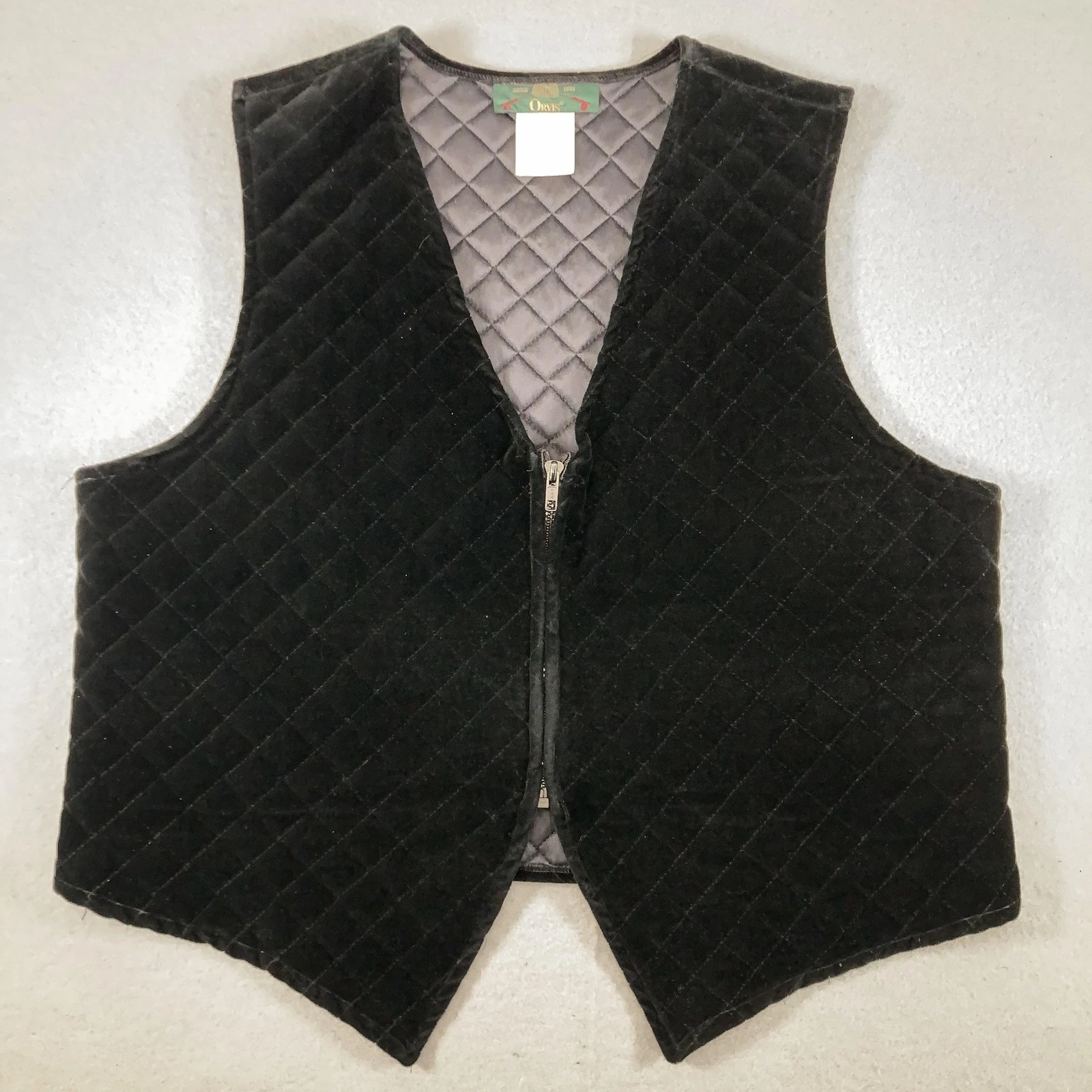 Orvis Vest Mens XL Black Quilted Velvet Full Zip Lined Insulated Made USA