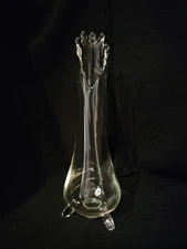Vintage MCM L.E. Smith Clear Glass 11"H Crystal 3 -Footed Standing Swung Vase LE
