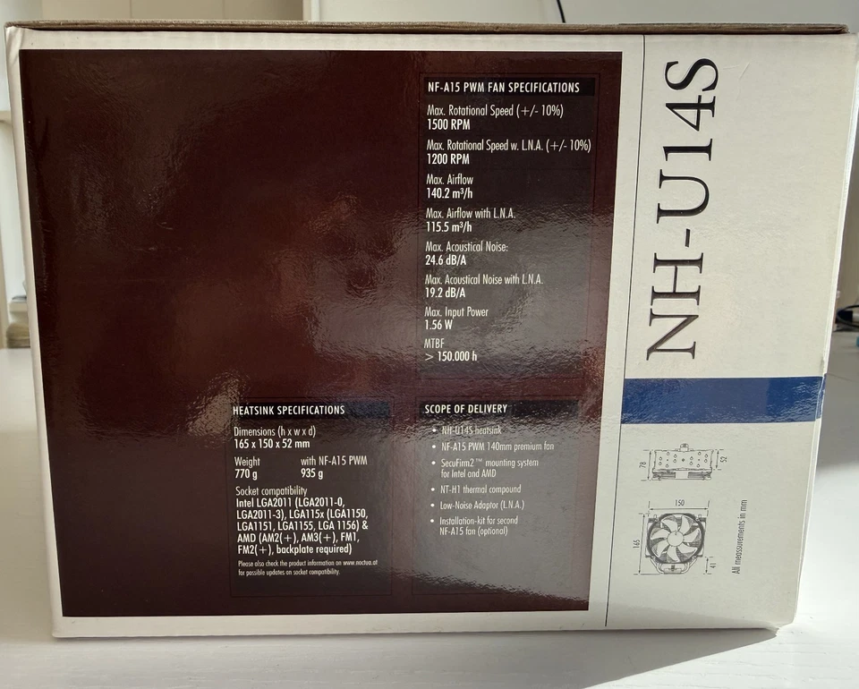 Noctua NH-U14S CPU Cooler 140mm Socket 115X(0/1/5/6) 2011-0/3 AM2+/3+ FM1/2+ - Immagine 4 di 4