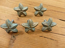 5 CAST IRON STARFISH DRAWER PULLS CABINET CUPBOARD BATHROOM DECOR NAUTICAL KNOB